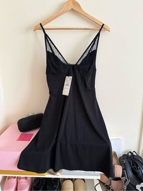 Zara Black Lace-Trim Mini Slip Dress